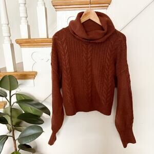 Wild Fable Cable Knit Turtleneck Sweater Burnt Orange Long Sleeve Pullover Sz M